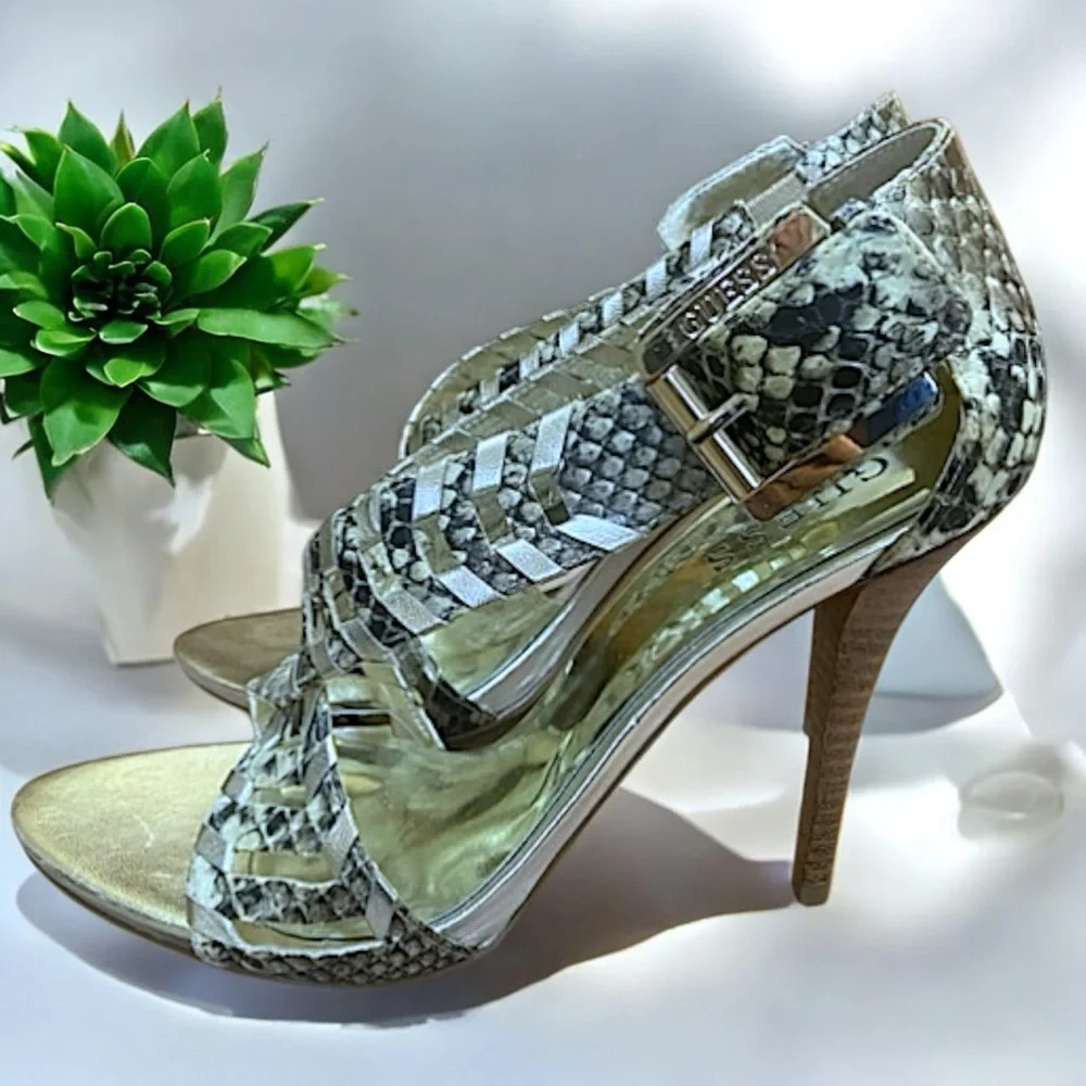 Guess Women’s Rianne Python Print Sandals - Picture 2 of 16